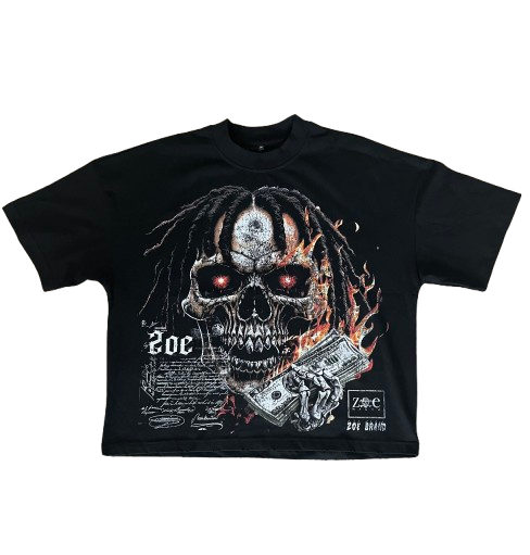 zoe wears Black Skull tshirt