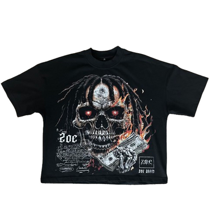 zoe wears Black Skull tshirt